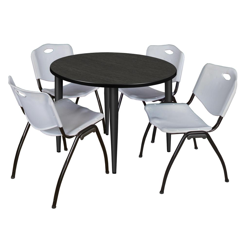 Regency Kahlo 36 in. Round Breakroom Table- Ash Grey Top, Black Base & 4 M Stack Chairs- Grey. Picture 1