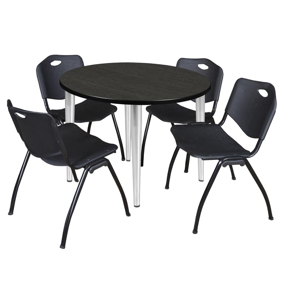 Regency Kahlo 36 in. Round Breakroom Table- Ash Grey Top, Chrome Base & 4 M Stack Chairs- Black. Picture 1