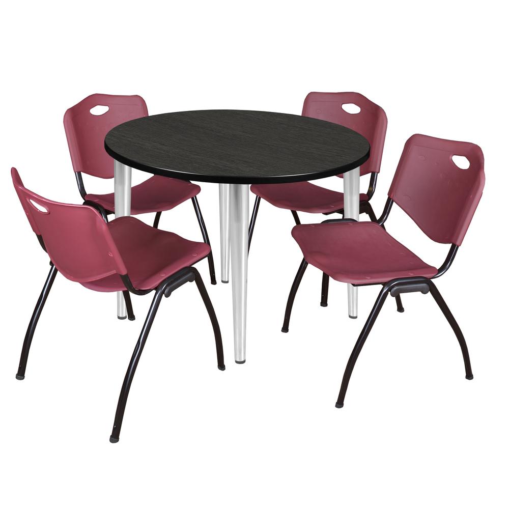 Regency Kahlo 36 in. Round Breakroom Table- Ash Grey Top, Chrome Base & 4 M Stack Chairs- Burgundy. Picture 1