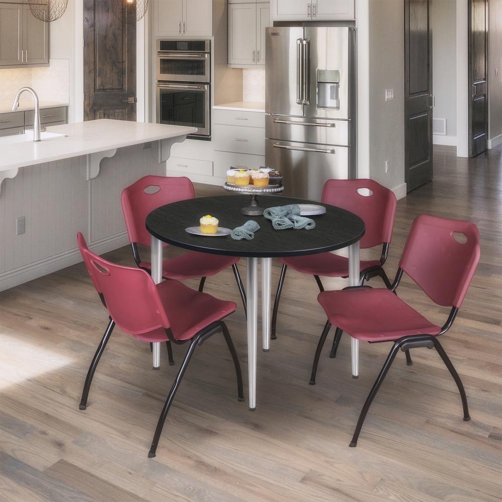Regency Kahlo 36 in. Round Breakroom Table- Ash Grey Top, Chrome Base & 4 M Stack Chairs- Burgundy. Picture 9
