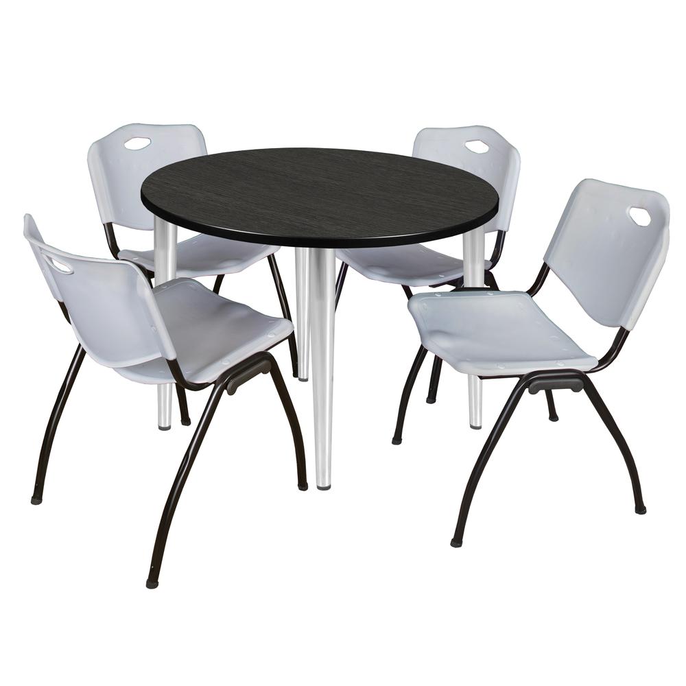 Regency Kahlo 36 in. Round Breakroom Table- Ash Grey Top, Chrome Base & 4 M Stack Chairs- Grey. Picture 1