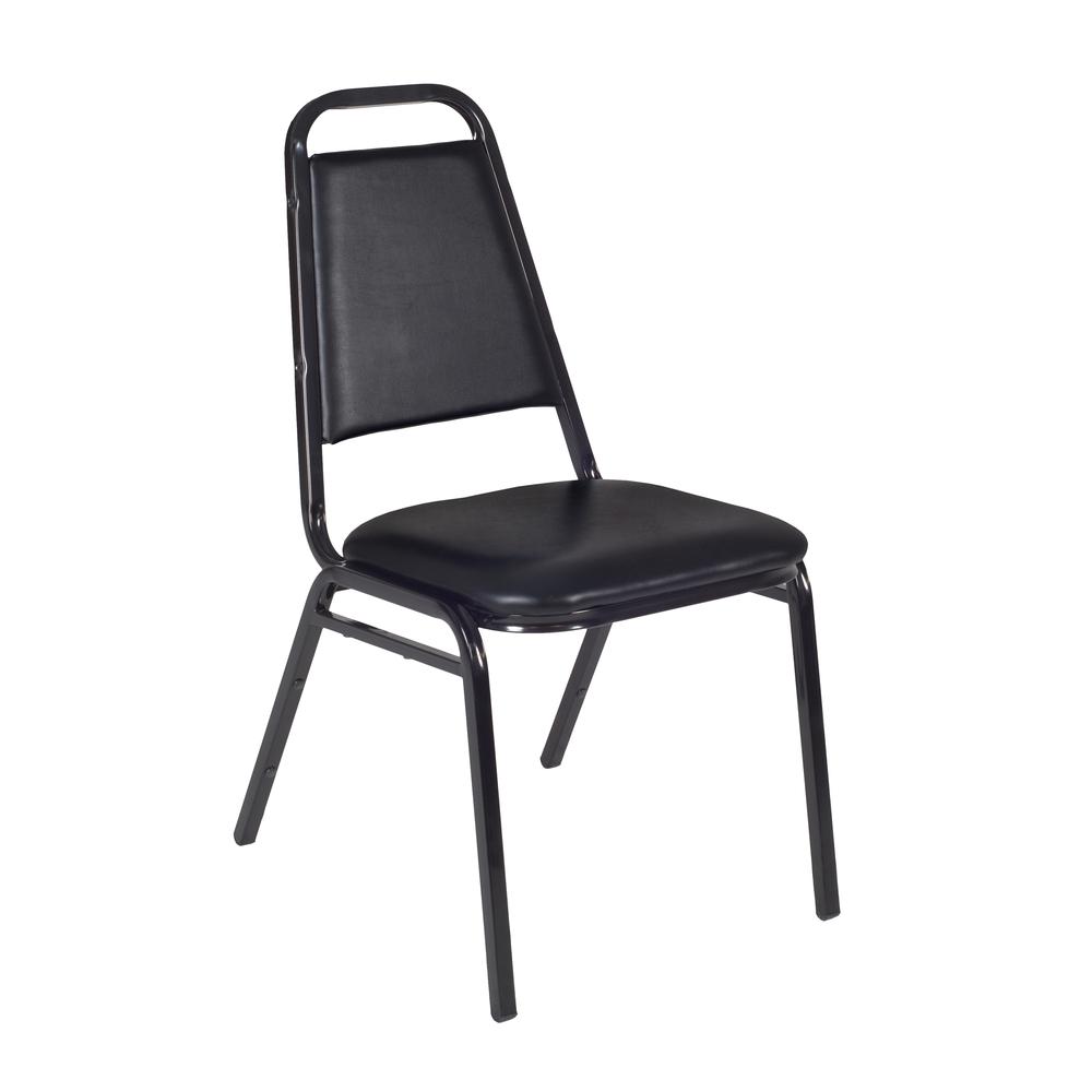 Regency Kahlo 36 in. Round Breakroom Table- Cherry Top, Black Base & 4 Restaurant Stack Chairs- Black. Picture 3