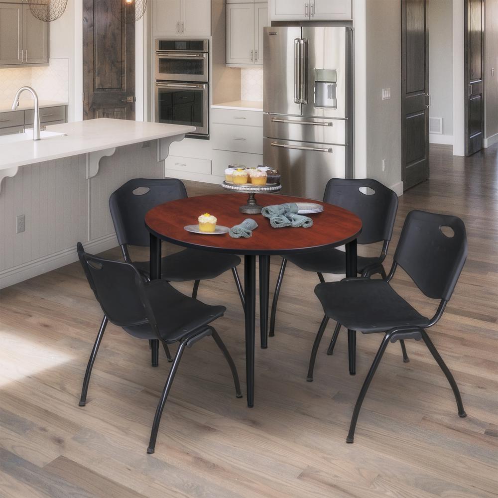 Regency Kahlo 36 in. Round Breakroom Table- Cherry Top, Black Base & 4 M Stack Chairs- Black. Picture 9