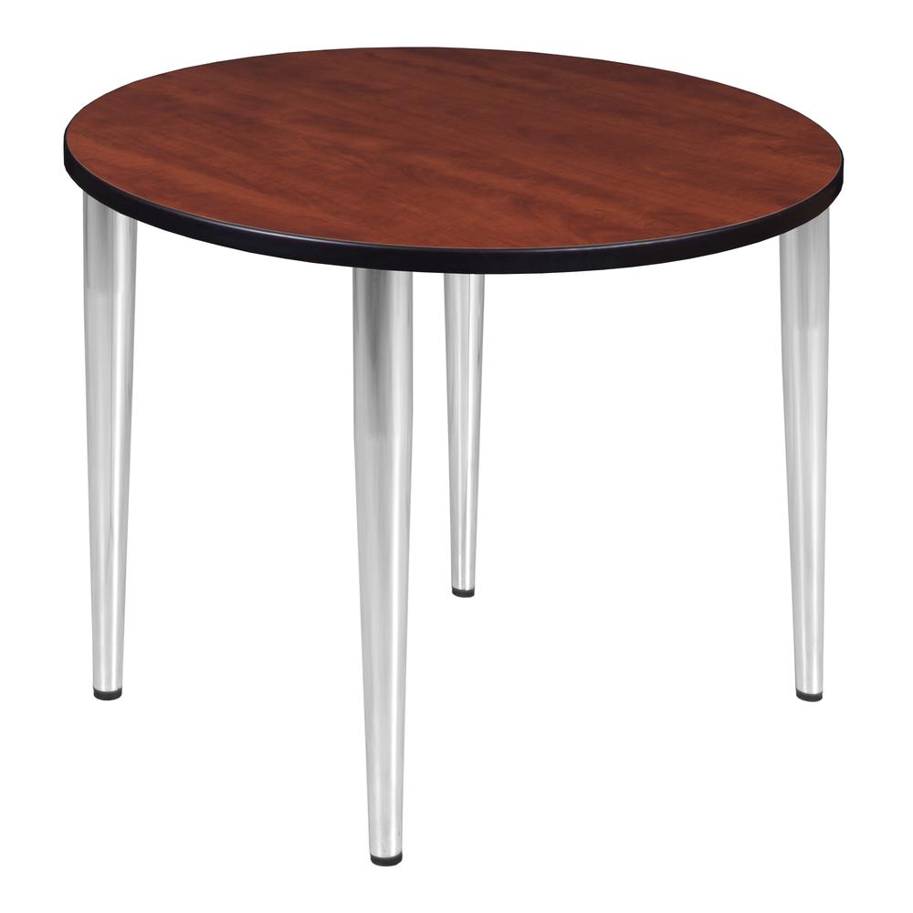 Kahlo 36" Round Tapered Leg Table- Cherry/ Chrome. Picture 1