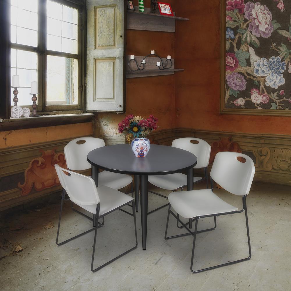 Regency Kahlo 36 in. Round Breakroom Table- Grey Top, Black Base & 4 Zeng Stack Chairs- Grey. Picture 7
