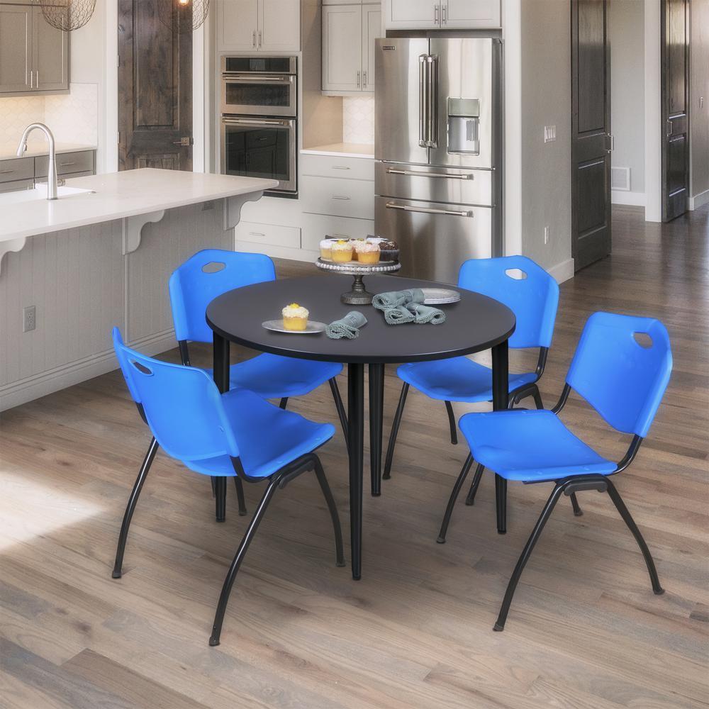 Regency Kahlo 36 in. Round Breakroom Table- Grey Top, Black Base & 4 M Stack Chairs- Blue. Picture 7