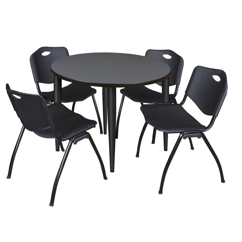 Regency Kahlo 36 in. Round Breakroom Table- Grey Top, Black Base & 4 M Stack Chairs- Black. Picture 1