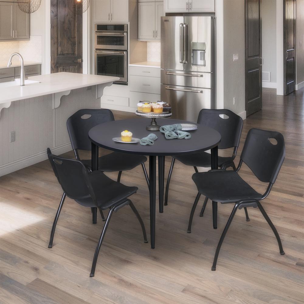 Regency Kahlo 36 in. Round Breakroom Table- Grey Top, Black Base & 4 M Stack Chairs- Black. Picture 7