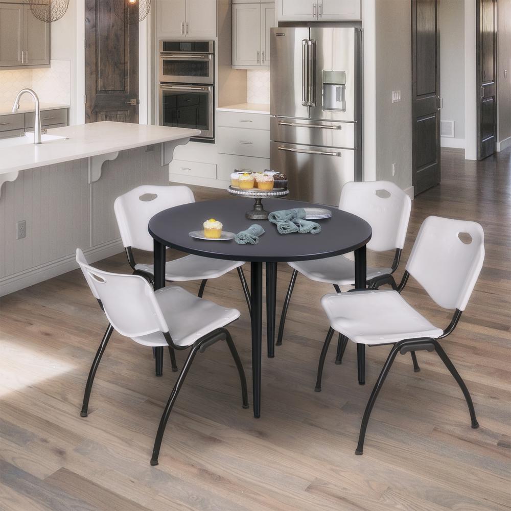 Regency Kahlo 36 in. Round Breakroom Table- Grey Top, Black Base & 4 M Stack Chairs- Grey. Picture 9