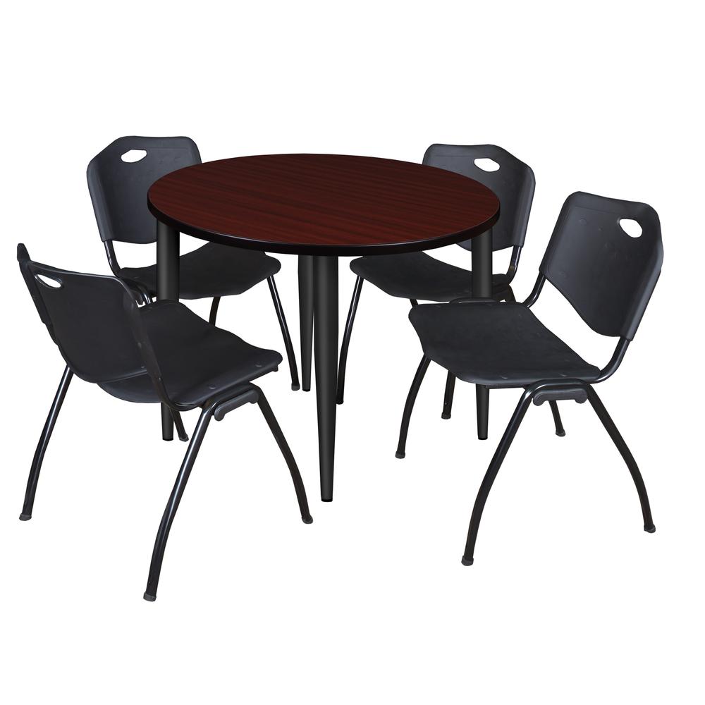 Regency Kahlo 36 in. Round Breakroom Table- Mahogany Top, Black Base & 4 M Stack Chairs- Black. Picture 1