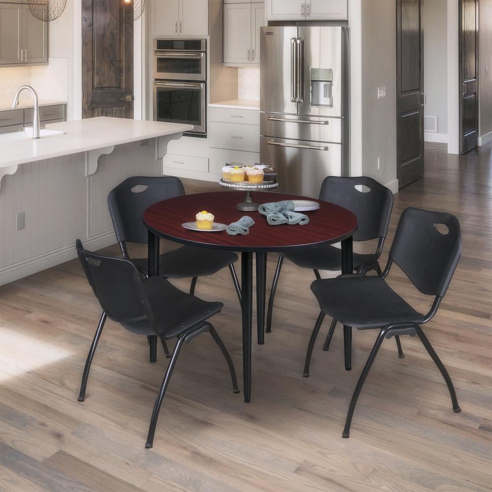 Regency Kahlo 36 in. Round Breakroom Table- Mahogany Top, Black Base & 4 M Stack Chairs- Black. Picture 7