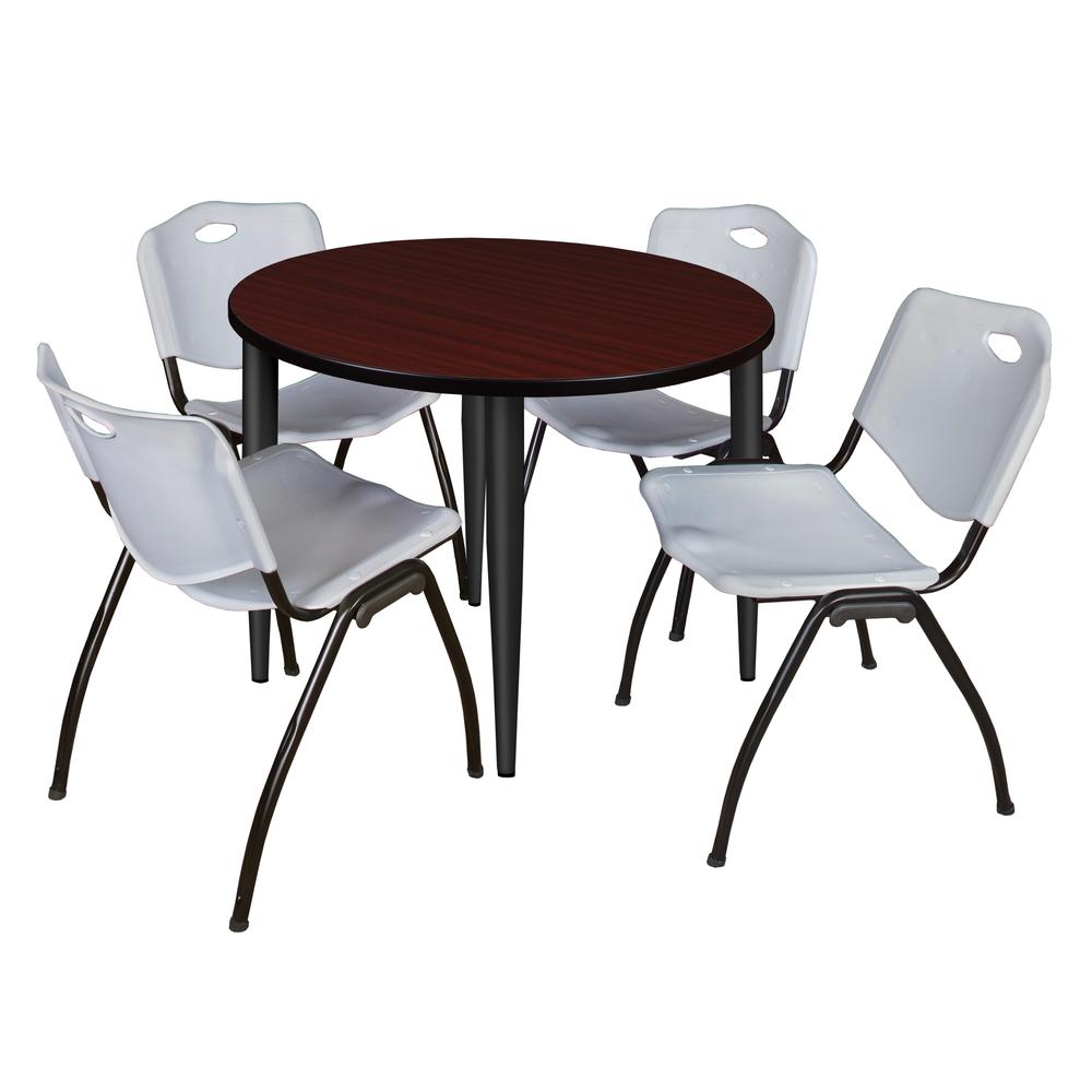 Regency Kahlo 36 in. Round Breakroom Table- Mahogany Top, Black Base & 4 M Stack Chairs- Grey. Picture 1