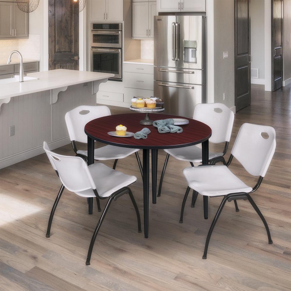 Regency Kahlo 36 in. Round Breakroom Table- Mahogany Top, Black Base & 4 M Stack Chairs- Grey. Picture 7