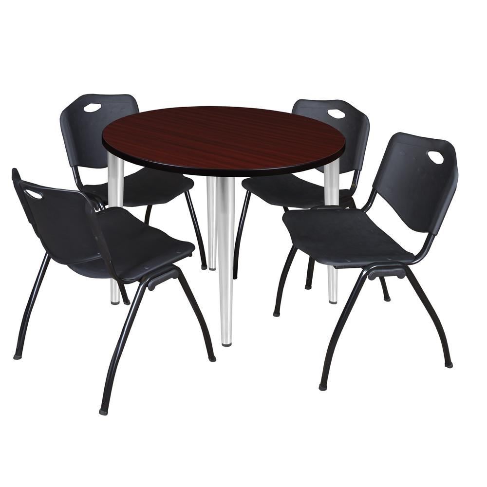 Regency Kahlo 36 in. Round Breakroom Table- Mahogany Top, Chrome Base & 4 M Stack Chairs- Black. Picture 1