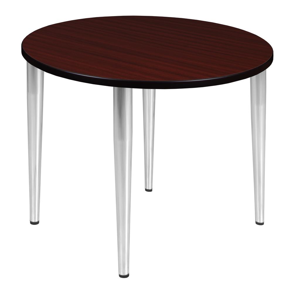 Kahlo 36" Round Tapered Leg Table- Mahogany/ Chrome. Picture 1