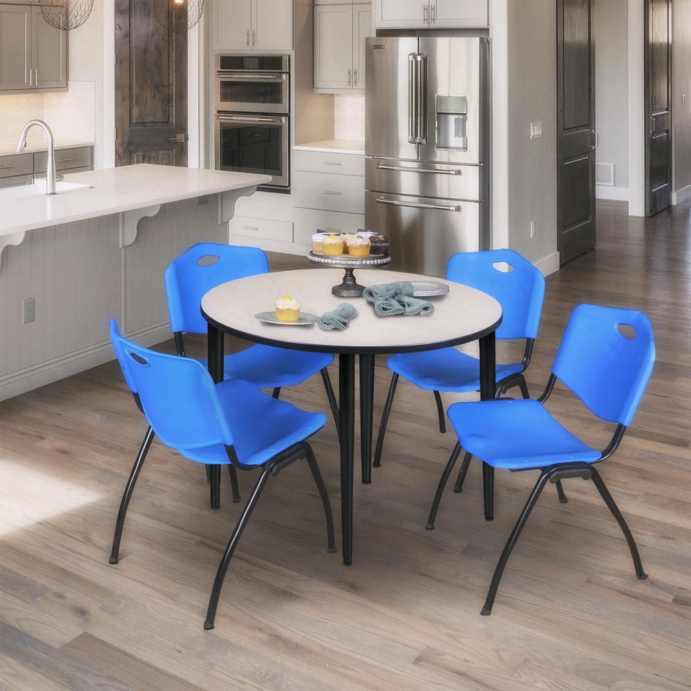 Regency Kahlo 36 in. Round Breakroom Table- Maple Top, Black Base & 4 M Stack Chairs- Blue. Picture 7