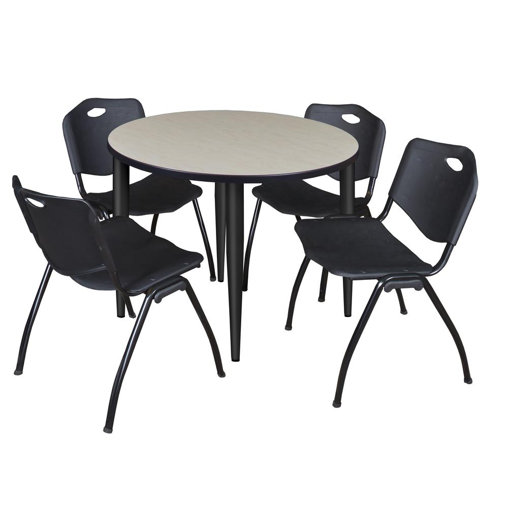 Regency Kahlo 36 in. Round Breakroom Table- Maple Top, Black Base & 4 M Stack Chairs- Black. Picture 1
