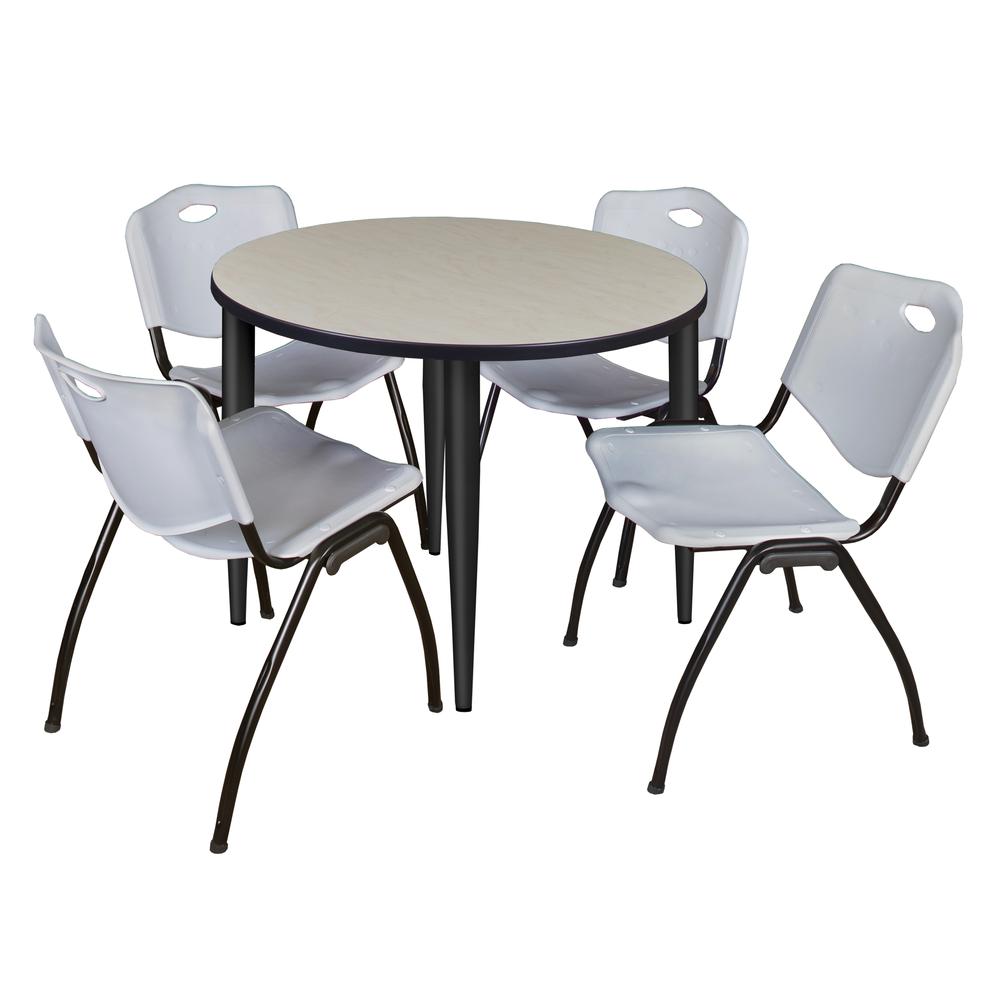Regency Kahlo 36 in. Round Breakroom Table- Maple Top, Black Base & 4 M Stack Chairs- Grey. Picture 1