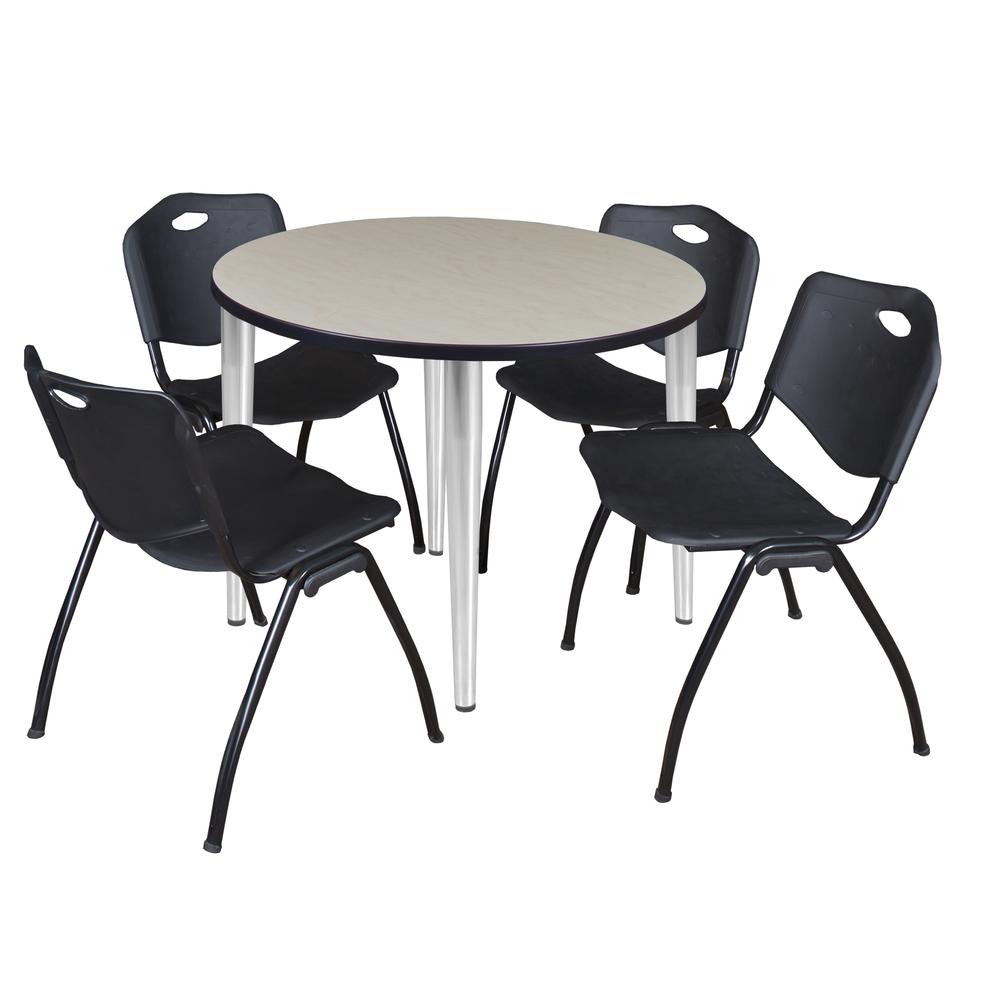 Regency Kahlo 36 in. Round Breakroom Table- Maple Top, Chrome Base & 4 M Stack Chairs- Black. Picture 1