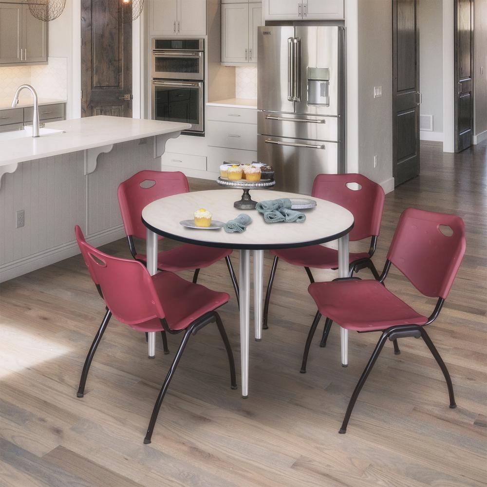 Regency Kahlo 36 in. Round Breakroom Table- Maple Top, Chrome Base & 4 M Stack Chairs- Burgundy. Picture 7