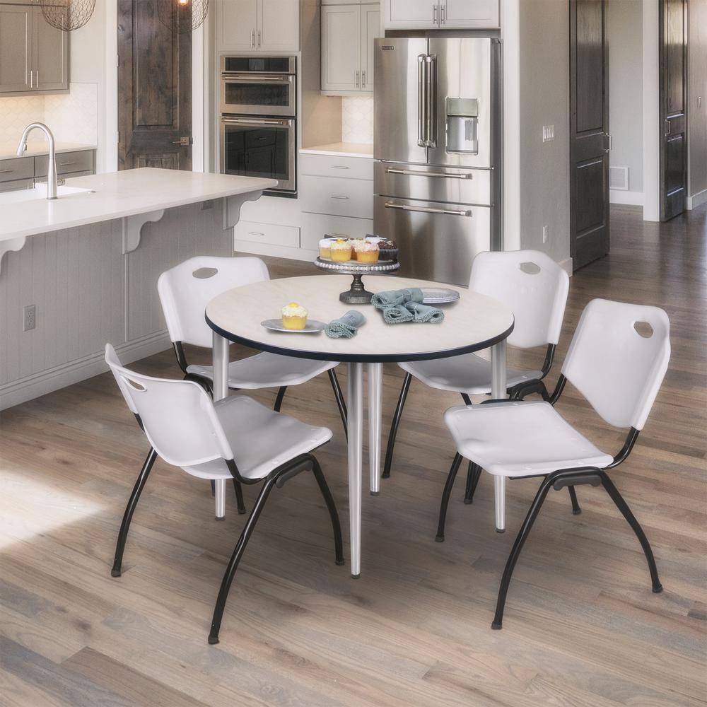 Regency Kahlo 36 in. Round Breakroom Table- Maple Top, Chrome Base & 4 M Stack Chairs- Grey. Picture 7
