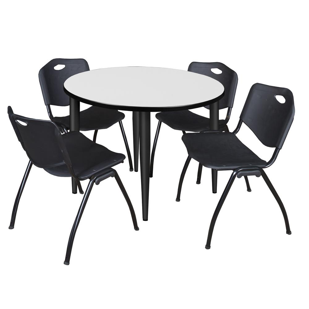 Regency Kahlo 36 in. Round Breakroom Table- White, Black Base & 4 M Stack Chairs- Black. Picture 1