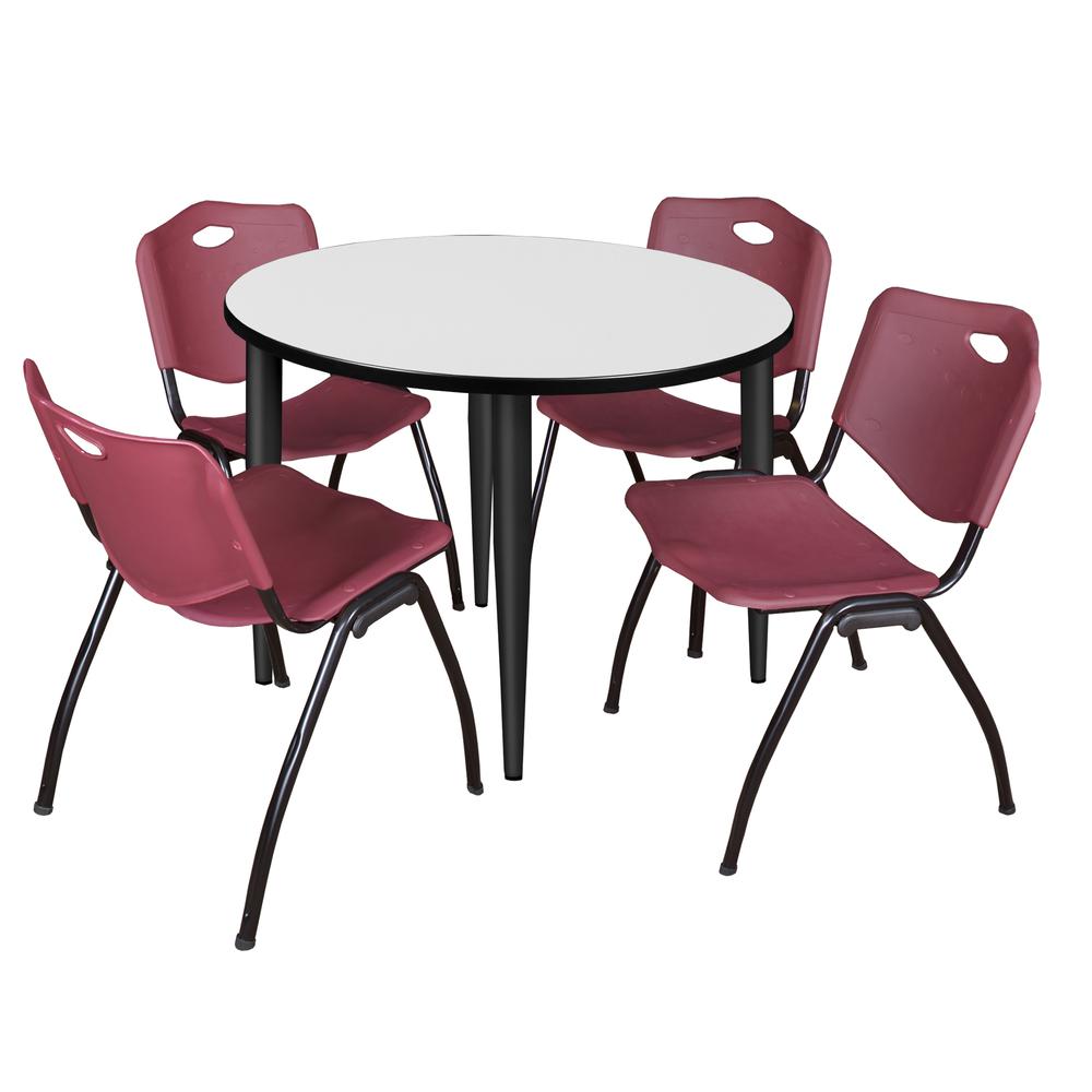 Regency Kahlo 36 in. Round Breakroom Table- White, Black Base & 4 M Stack Chairs- Burgundy. Picture 1