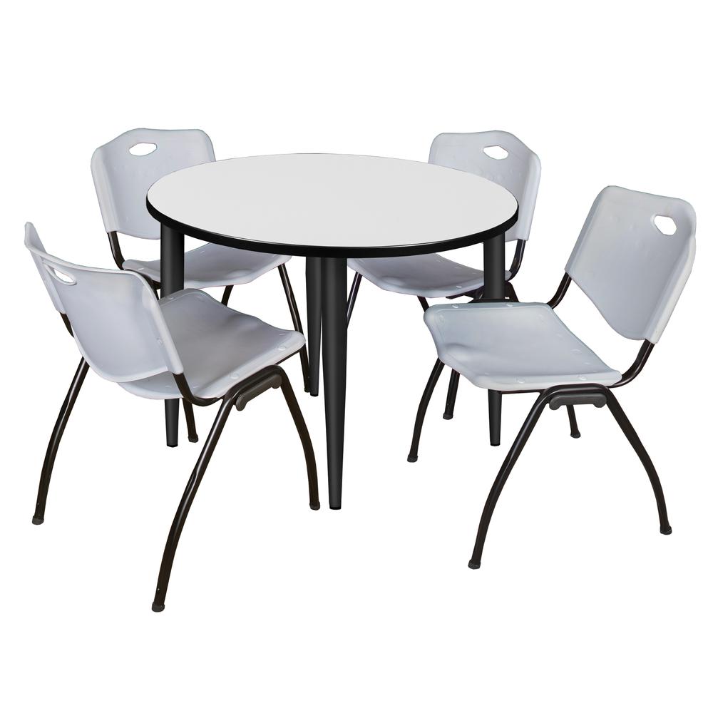 Regency Kahlo 36 in. Round Breakroom Table- White, Black Base & 4 M Stack Chairs- Grey. Picture 1