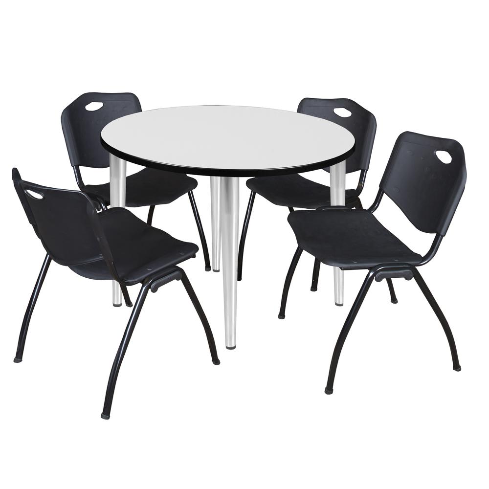 Regency Kahlo 36 in. Round Breakroom Table- White Top, Chrome Base & 4 M Stack Chairs- Black. Picture 1
