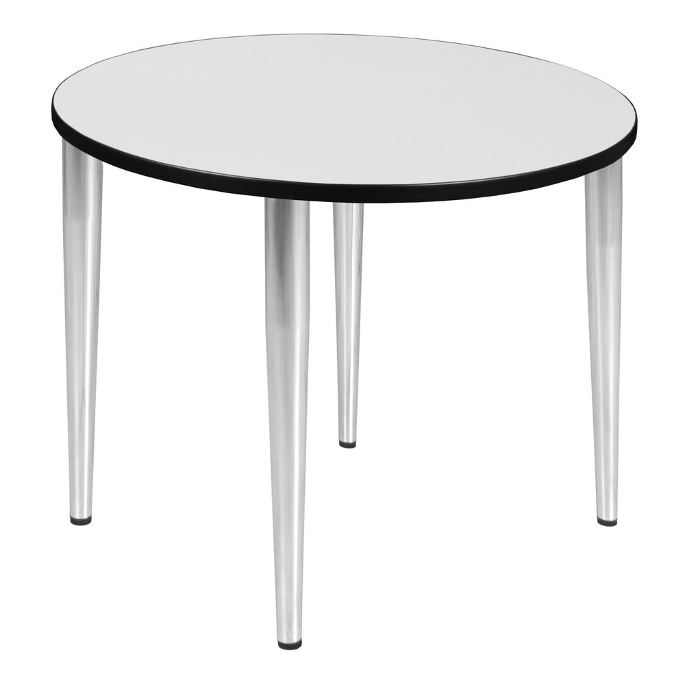 Kahlo 36" Round Tapered Leg Table- White/ Chrome. Picture 1
