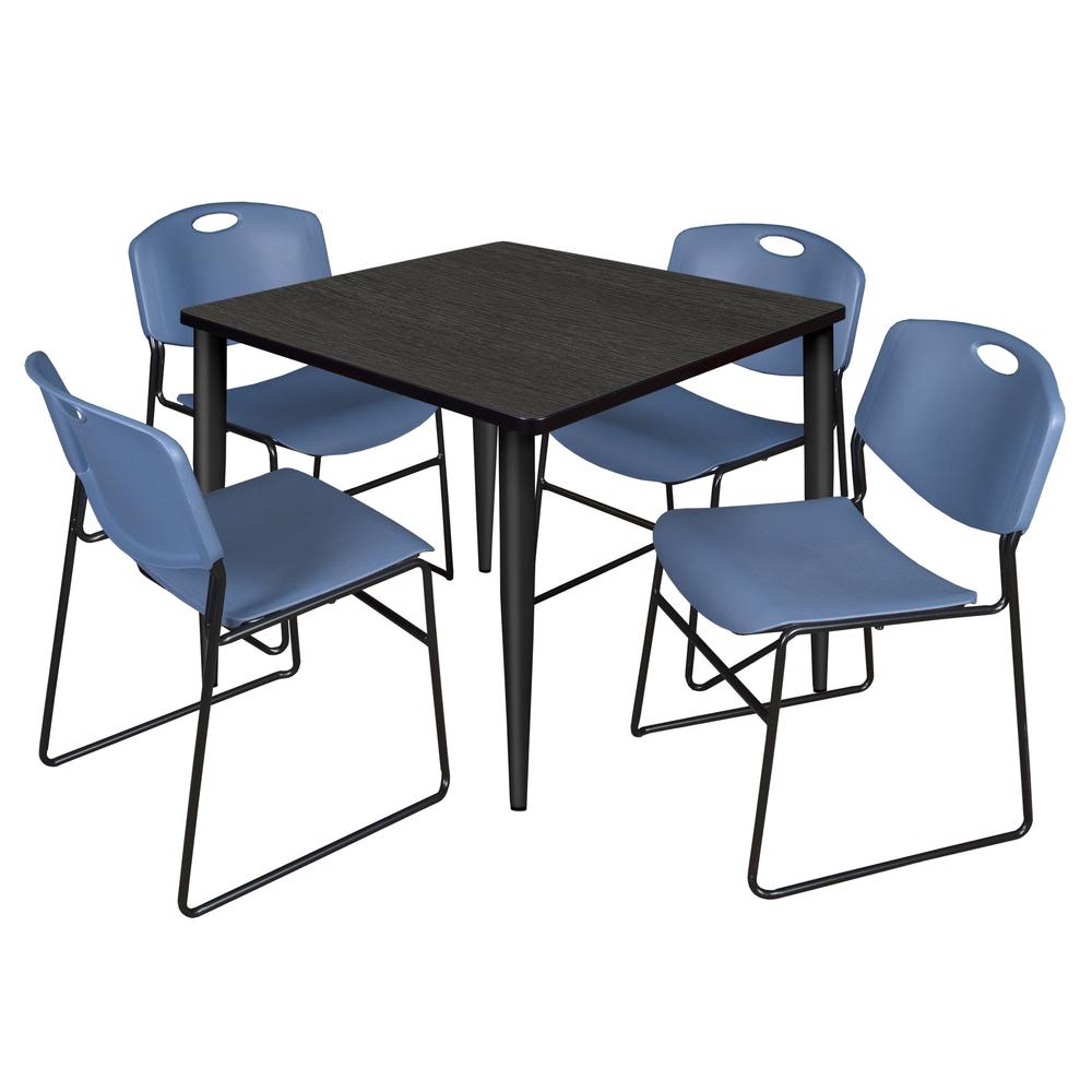 Regency Kahlo 42 in. Square Breakroom Table- Ash Grey Top, Black Base & 4 Zeng Stack Chairs- Blue. Picture 1