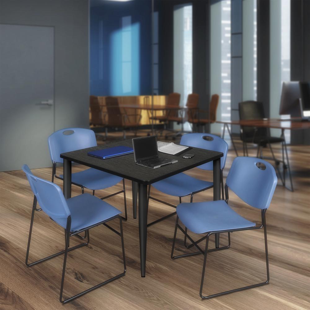 Regency Kahlo 42 in. Square Breakroom Table- Ash Grey Top, Black Base & 4 Zeng Stack Chairs- Blue. Picture 7