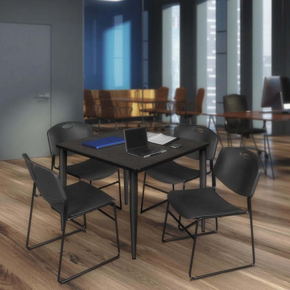Regency Kahlo 42 in. Square Breakroom Table- Ash Grey Top, Black Base & 4 Zeng Stack Chairs- Black. Picture 7