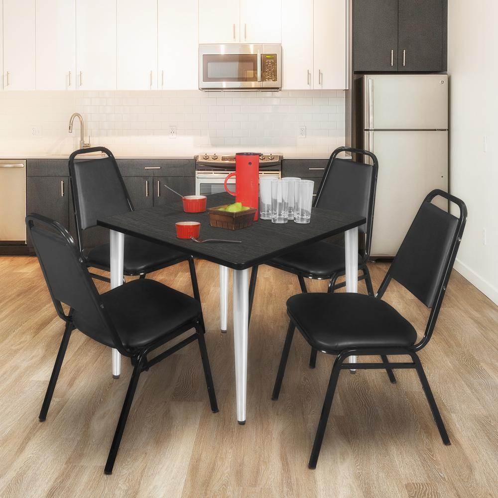 Regency Kahlo 42 in. Square Breakroom Table- Ash Grey Top, Chrome Base & 4 Restaurant Stack Chairs- Black. Picture 7