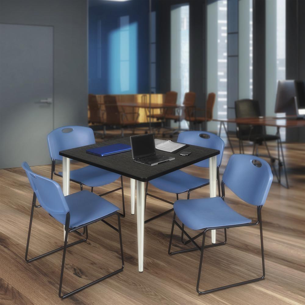 Regency Kahlo 42 in. Square Breakroom Table- Ash Grey Top, Chrome Base & 4 Zeng Stack Chairs- Blue. Picture 7