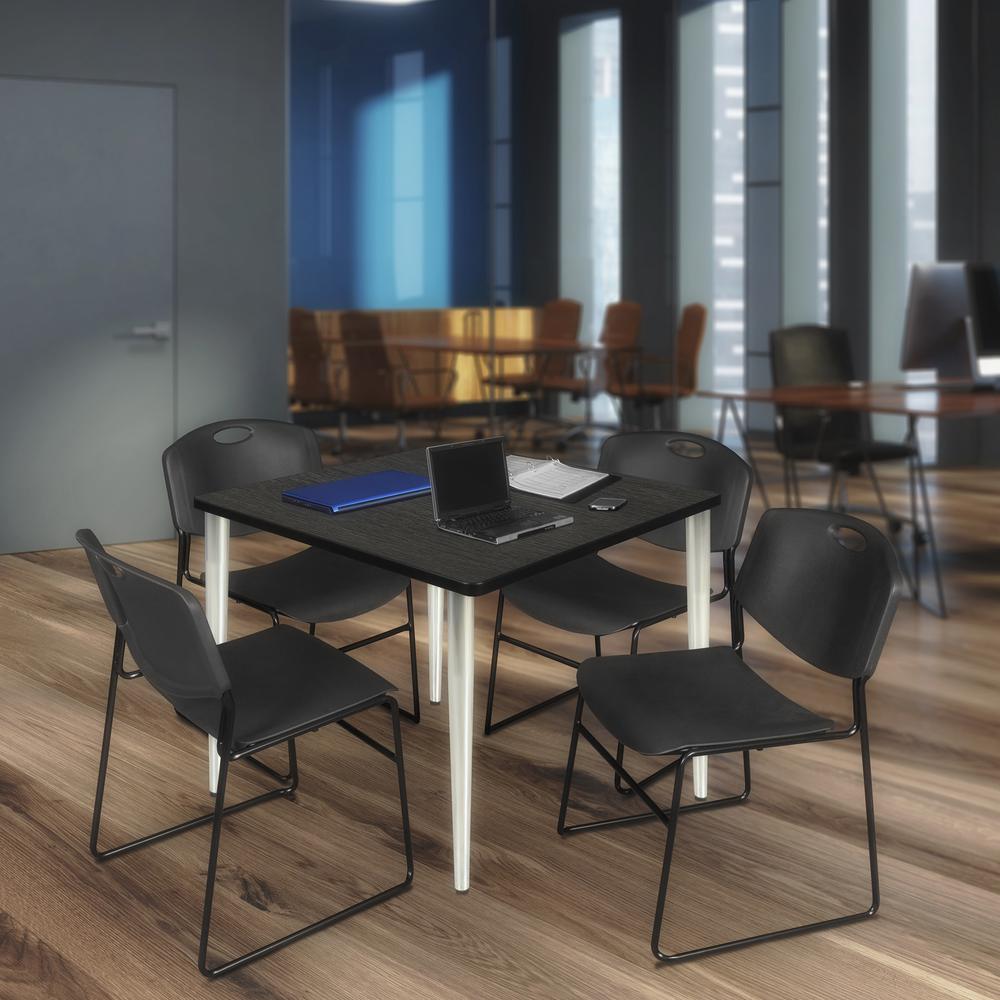 Regency Kahlo 42 in. Square Breakroom Table- Ash Grey Top, Chrome Base & 4 Zeng Stack Chairs- Black. Picture 7