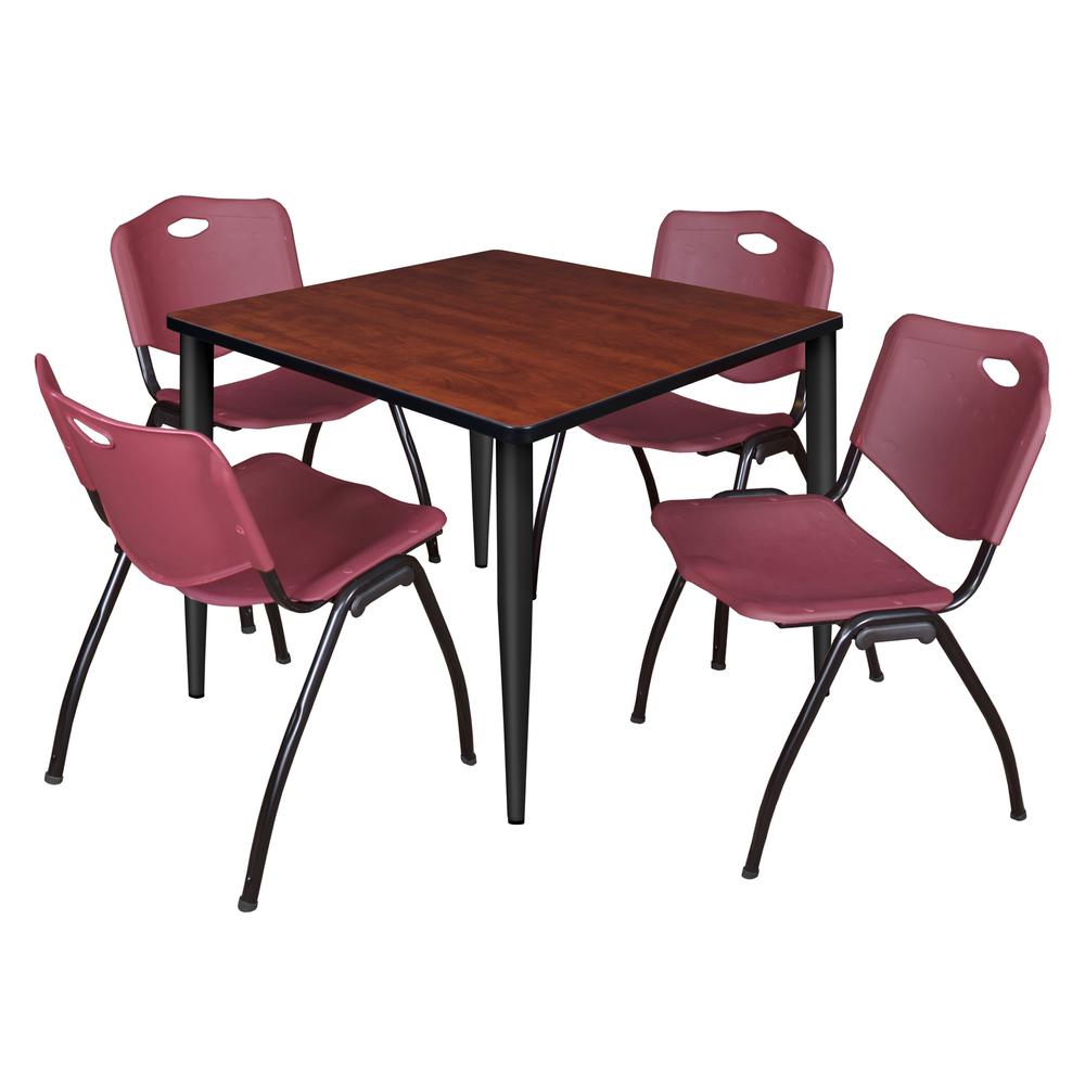 Regency Kahlo 42 in. Square Breakroom Table- Cherry Top, Black Base & 4 M Stack Chairs- Burgundy. Picture 1