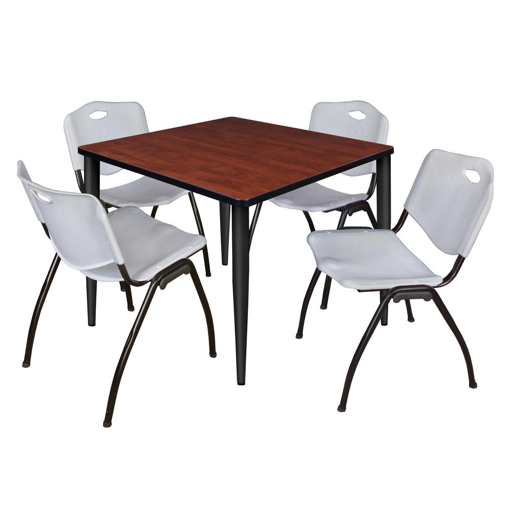 Regency Kahlo 42 in. Square Breakroom Table- Cherry Top, Black Base & 4 M Stack Chairs- Grey. Picture 1
