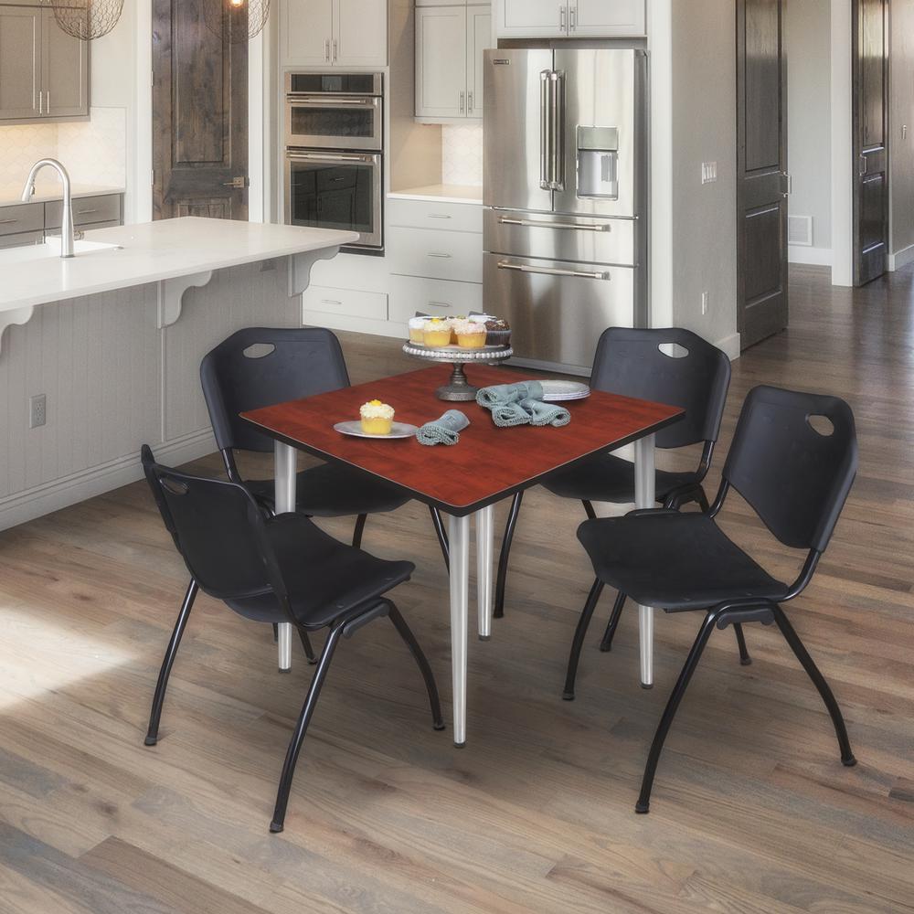 Regency Kahlo 42 in. Square Breakroom Table- Cherry Top, Chrome Base & 4 M Stack Chairs- Black. Picture 9