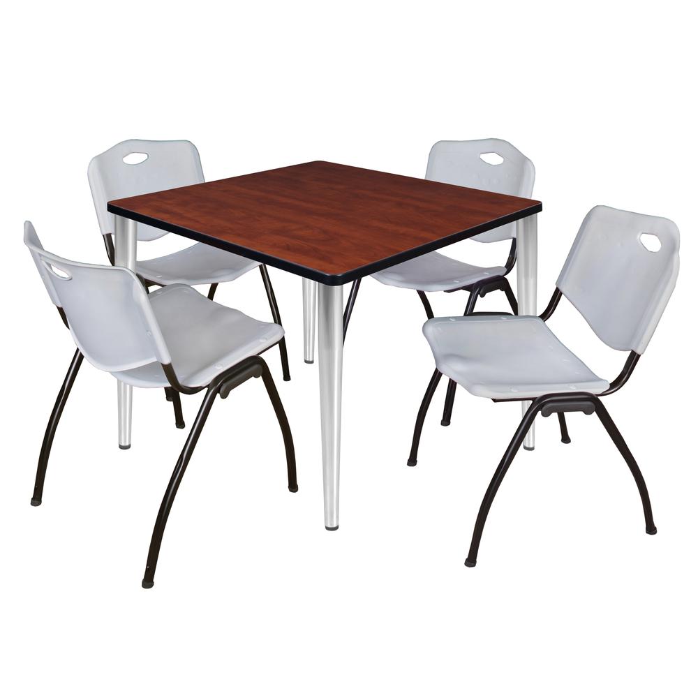 Regency Kahlo 42 in. Square Breakroom Table- Cherry Top, Chrome Base & 4 M Stack Chairs- Grey. Picture 1