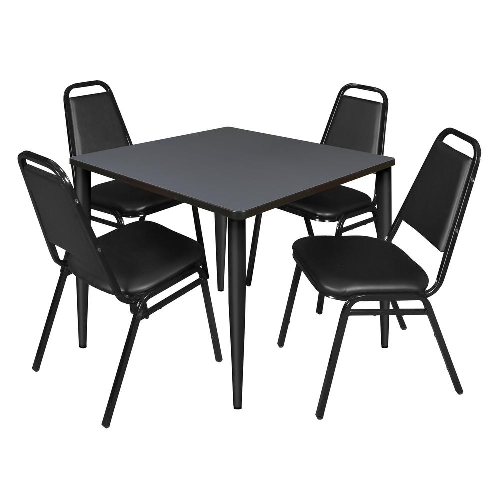Regency Kahlo 42 in. Square Breakroom Table- Grey Top, Black Base & 4 Restaurant Stack Chairs- Black. Picture 1