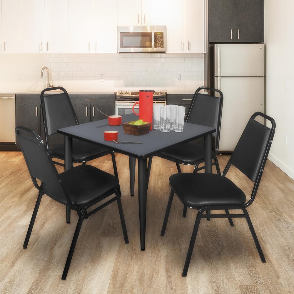Regency Kahlo 42 in. Square Breakroom Table- Grey Top, Black Base & 4 Restaurant Stack Chairs- Black. Picture 7