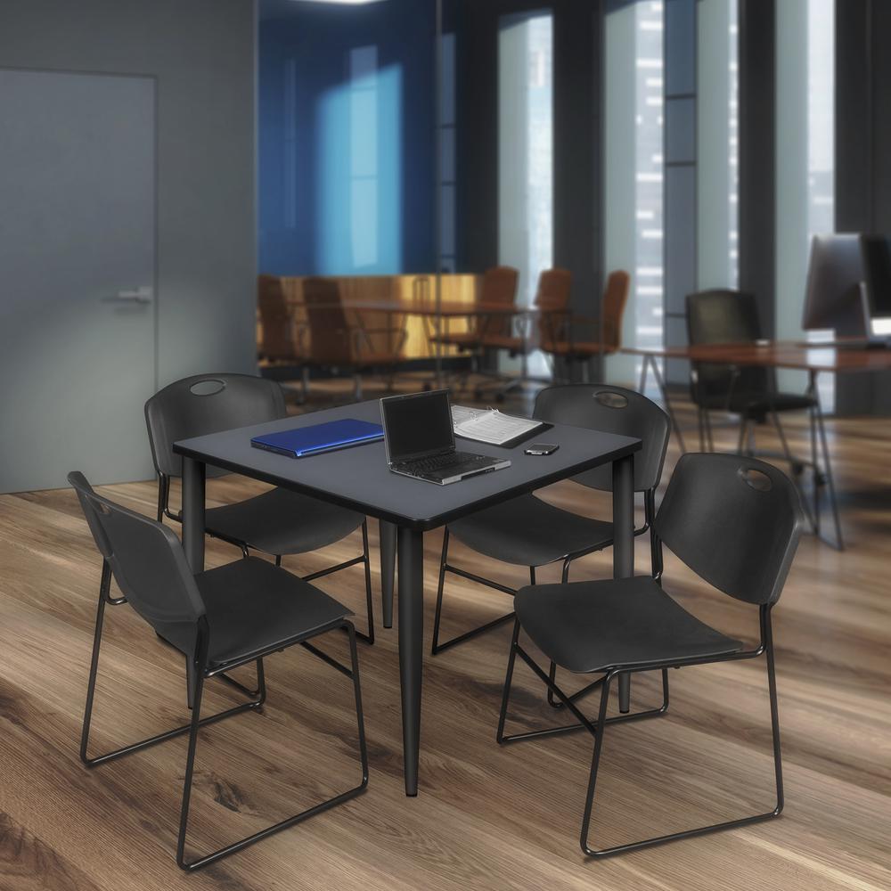 Regency Kahlo 42 in. Square Breakroom Table- Grey Top, Black Base & 4 Zeng Stack Chairs- Black. Picture 7