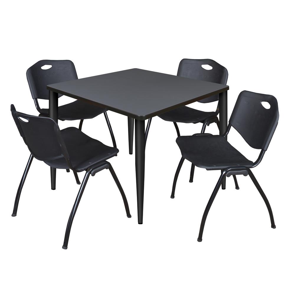 Regency Kahlo 42 in. Square Breakroom Table- Grey Top, Black Base & 4 M Stack Chairs- Black. Picture 1