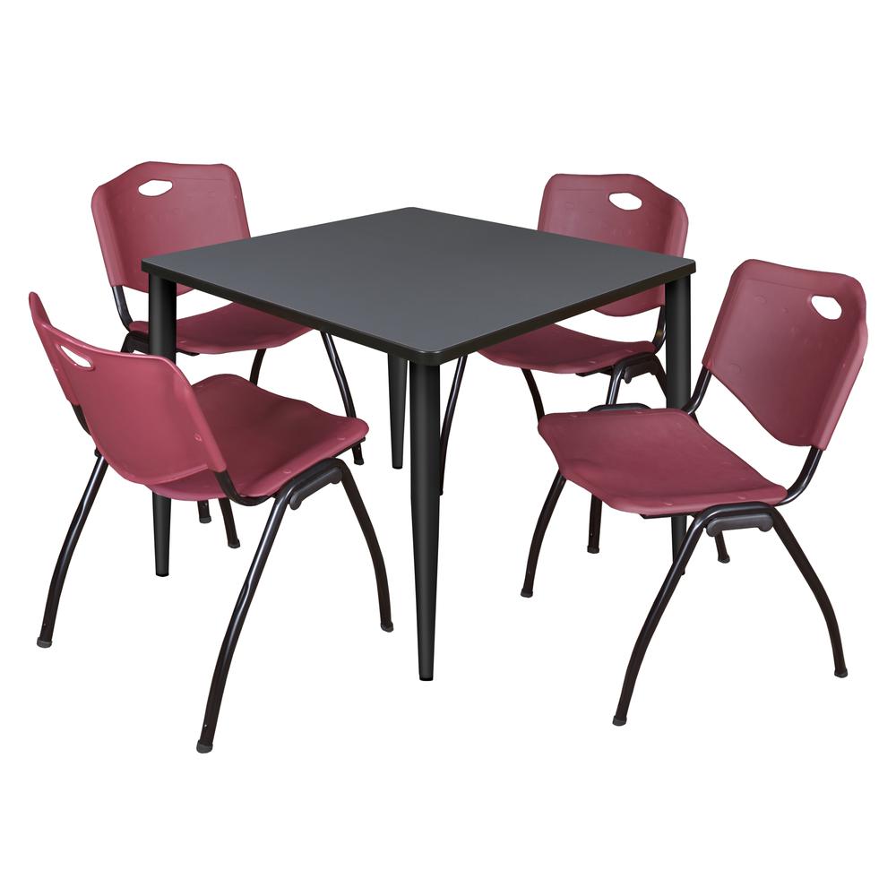 Regency Kahlo 42 in. Square Breakroom Table- Grey Top, Black Base & 4 M Stack Chairs- Burgundy. Picture 1