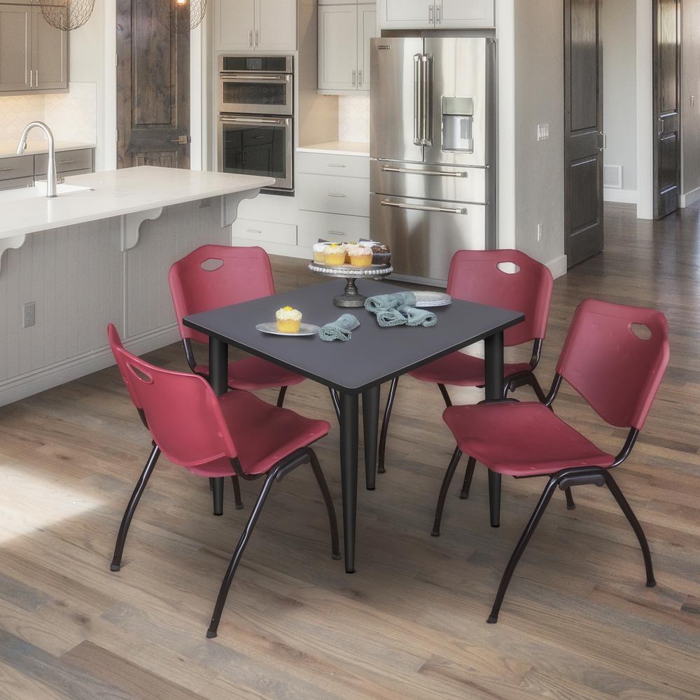 Regency Kahlo 42 in. Square Breakroom Table- Grey Top, Black Base & 4 M Stack Chairs- Burgundy. Picture 7
