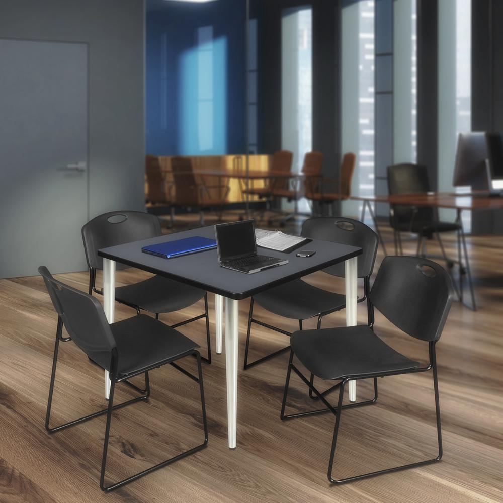 Regency Kahlo 42 in. Square Breakroom Table- Grey Top, Chrome Base & 4 Zeng Stack Chairs- Black. Picture 7