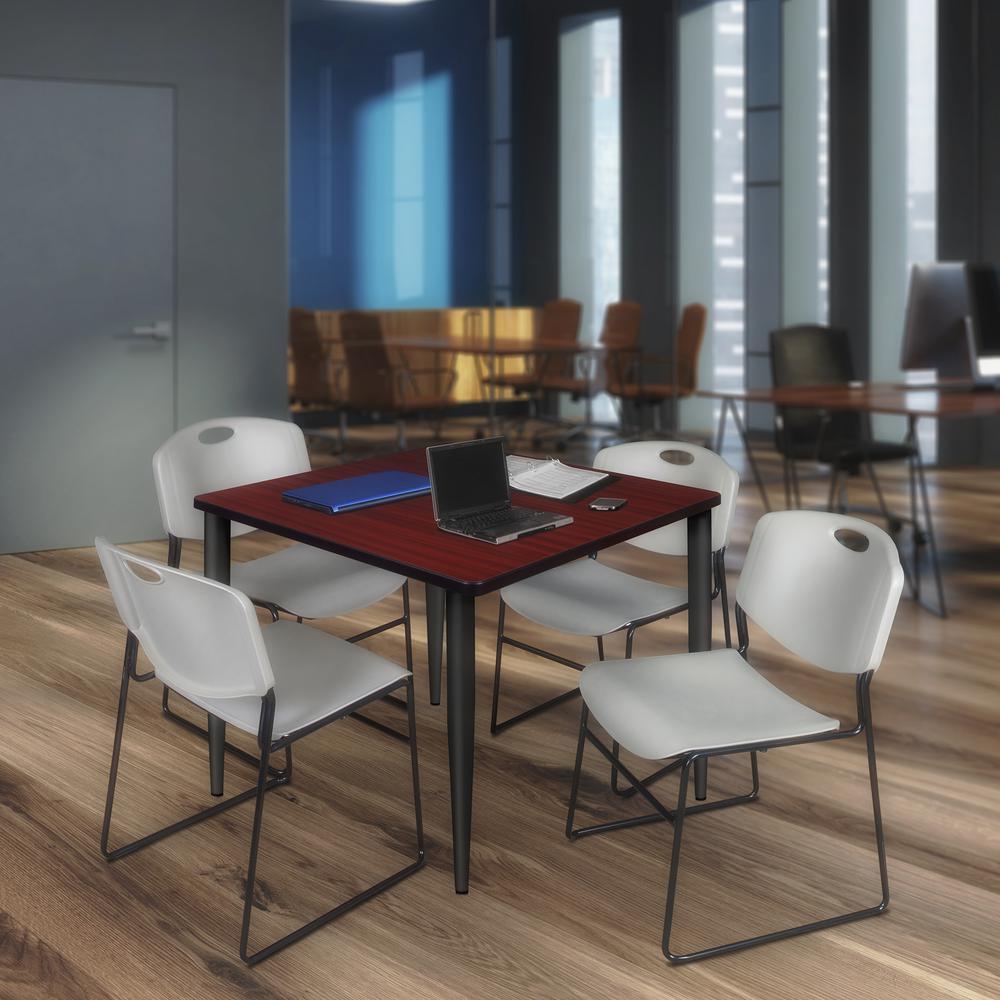 Regency Kahlo 42 in. Square Breakroom Table- Mahogany Top, Black Base & 4 Zeng Stack Chairs- Grey. Picture 7
