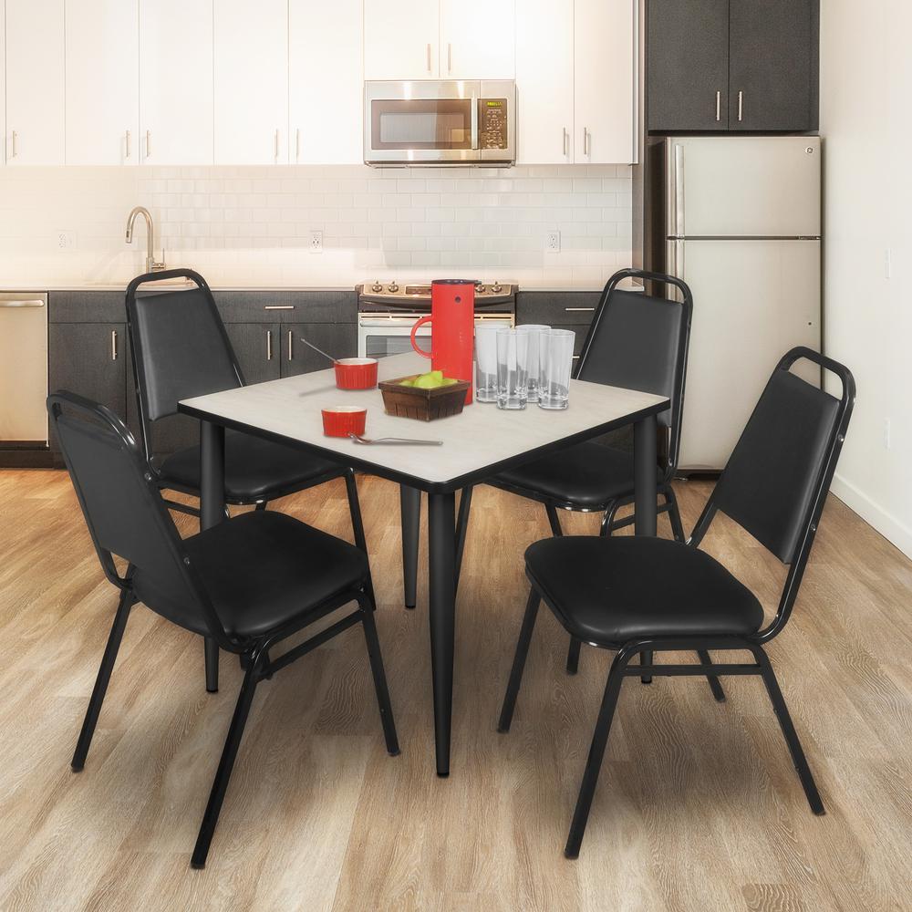 Regency Kahlo 42 in. Square Breakroom Table- Maple Top, Black Base & 4 Restaurant Stack Chairs- Black. Picture 7