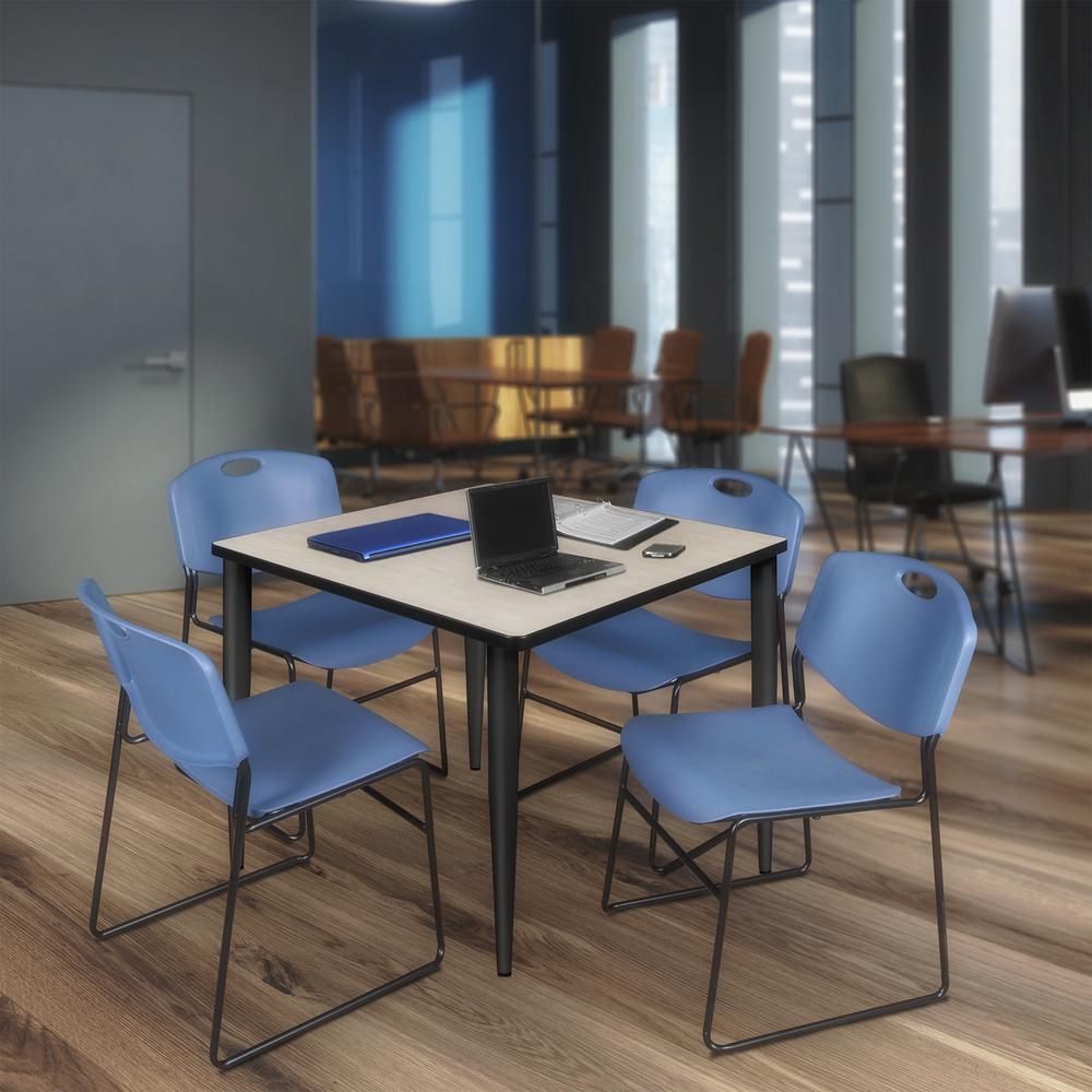 Regency Kahlo 42 in. Square Breakroom Table- Maple Top, Black Base & 4 Zeng Stack Chairs- Blue. Picture 7